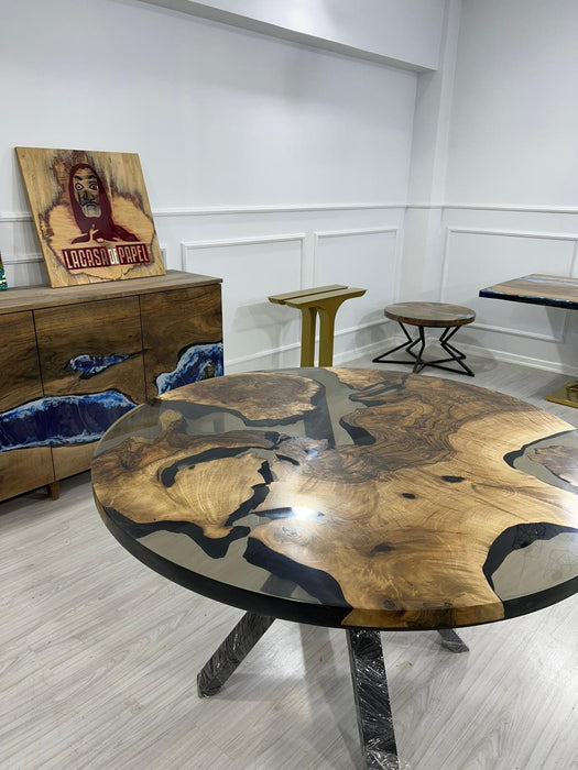 Epoxy Coffee Table, Custom 50” Diameter Round Table, Walnut Wood Smokey Gray Epoxy Table, Epoxy Resin Table, Custom  Order for Julie