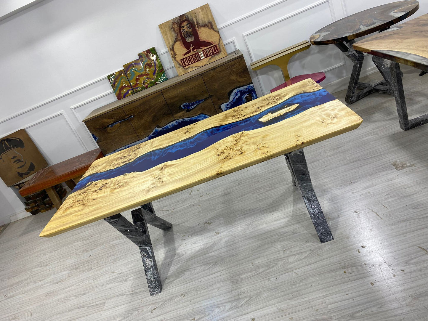 Live Edge Table, Epoxy Dining Table, Epoxy Resin Table, Custom 72” x 38” Poplar Wood Blue Epoxy Table, River Table, Custom Order for Richard