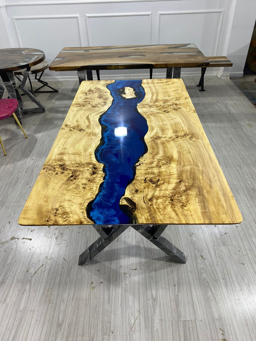 Live Edge Table, Epoxy Dining Table, Epoxy Resin Table, Custom 72” x 38” Poplar Wood Blue Epoxy Table, River Table, Custom Order for Richard