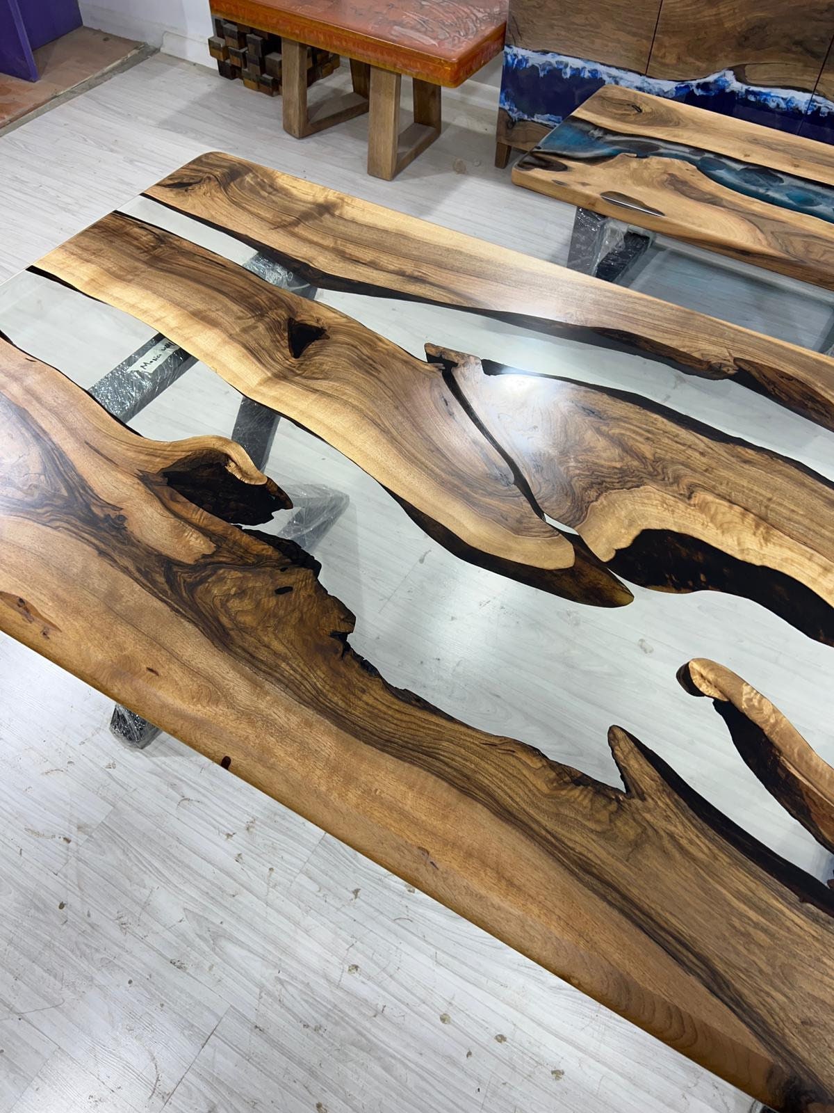 Walnut Dining Table, Epoxy Resin Table, Custom 78” x 40” Walnut Table, Clear Epoxy Table, River Table, Custom Order for Monica