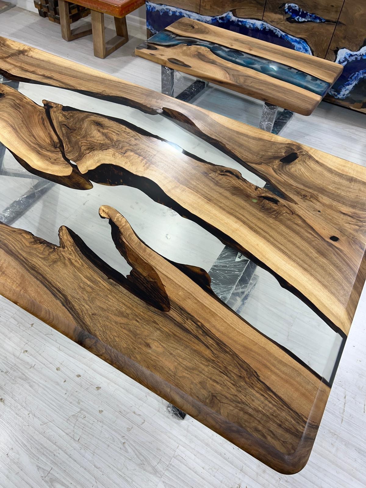 Walnut Dining Table, Epoxy Resin Table, Custom 78” x 40” Walnut Table, Clear Epoxy Table, River Table, Custom Order for Monica