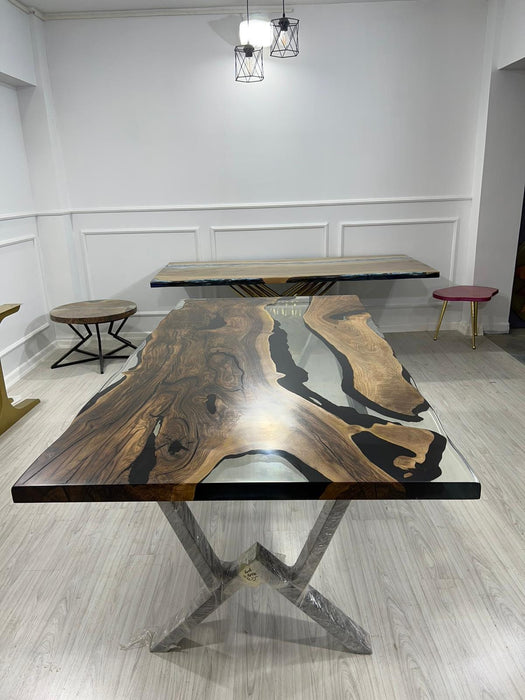 Live Edge Table, Epoxy Dining Table, Epoxy Resin Table, Custom 80” x 41” Walnut Table, Clear Epoxy River Table, Custom Order for Mary G