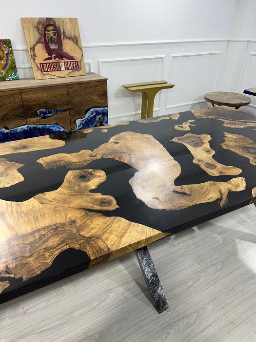 Walnut Dining Table, Epoxy Dining Table, Epoxy Resin Table, Custom 115” x 48" Walnut Black Table, Epoxy River Table Order for Hope