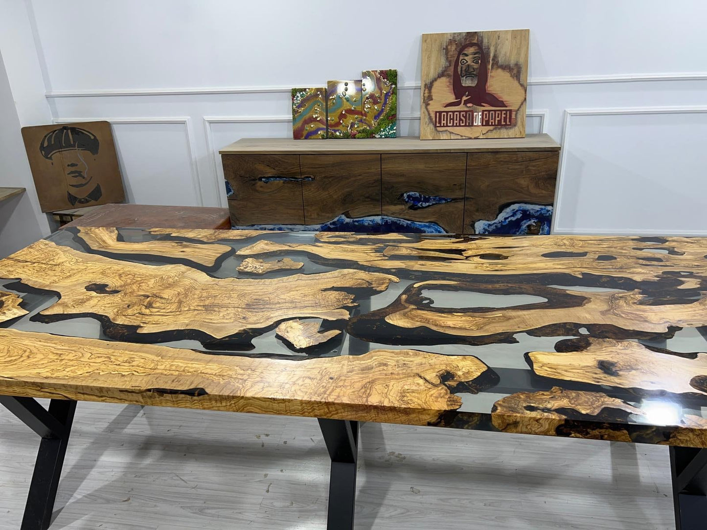 Olive Wood Epoxy Table, Custom 108” x 44” Epoxy Table, Olive Clear Epoxy Table , Live Edge Table, Epoxy Table, Custom Order for Jessica A