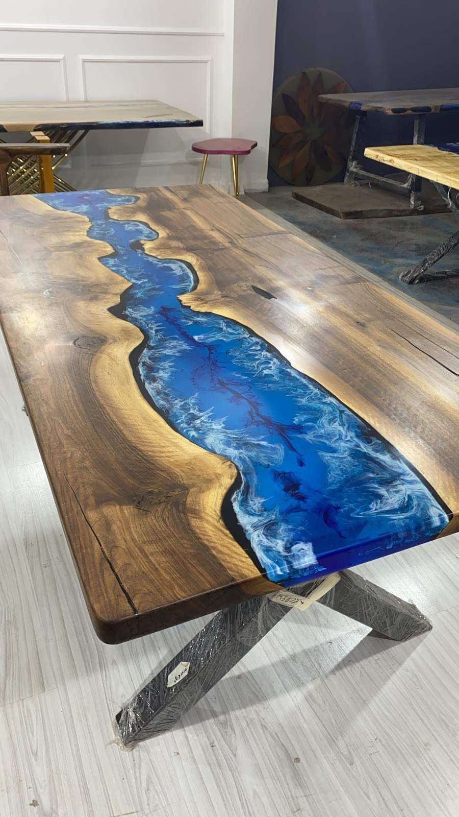 Epoxy Dining Table, Epoxy Table, Ocean Table, Custom 84” x 40” Walnut Ocean Blue, Turquoise White Epoxy River Table, Order for Srividya