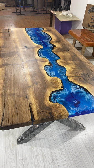 Epoxy Dining Table, Epoxy Table, Ocean Table, Custom 84” x 40” Walnut Ocean Blue, Turquoise White Epoxy River Table, Order for Srividya