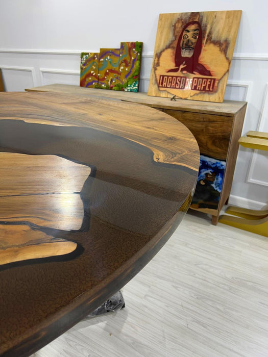 Epoxy Dining Table, Epoxy Resin Table, Custom 60” Diameter Round Table, Walnut Brown Epoxy Table, Custom Order for Wayne