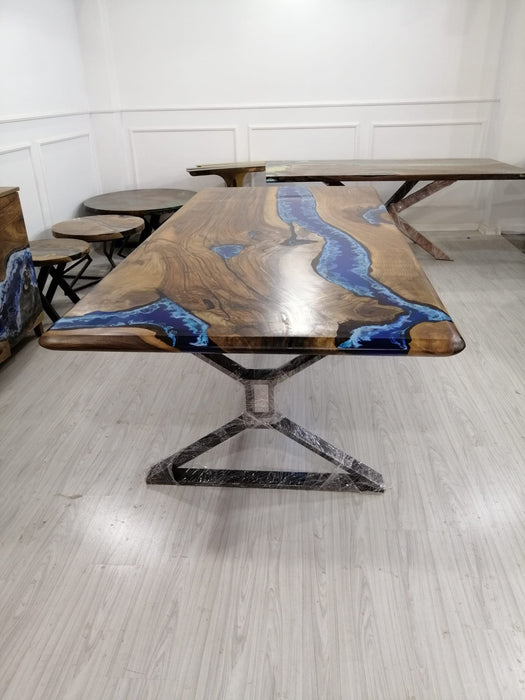 Live Edge Table, Epoxy Dining Table, Epoxy Resin Table, Custom 96” x 45” Walnut Deep Blue and Turquoise, White Epoxy Table for James R