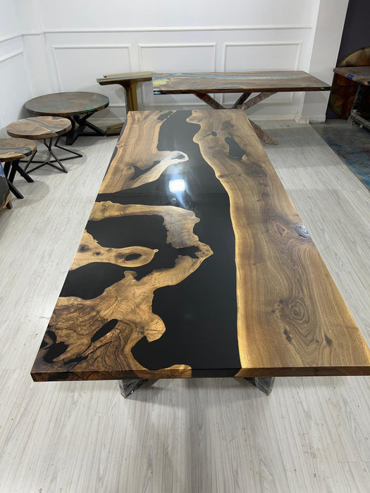 Epoxy Resin Table, Custom 115” x 42" Walnut Black Table, Epoxy River Table, Wooden Table, Custom Order for Melody