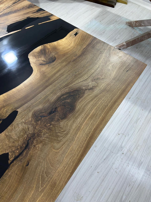 Epoxy Resin Table, Custom 115” x 42" Walnut Black Table, Epoxy River Table, Wooden Table, Custom Order for Melody