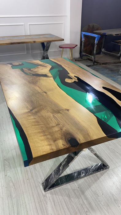 Live Edge Table, Custom 72” x 40” Walnut Translucent Green Epoxy Table, Epoxy River Dining Table, Wooden Table, Custom  Order for Heather M