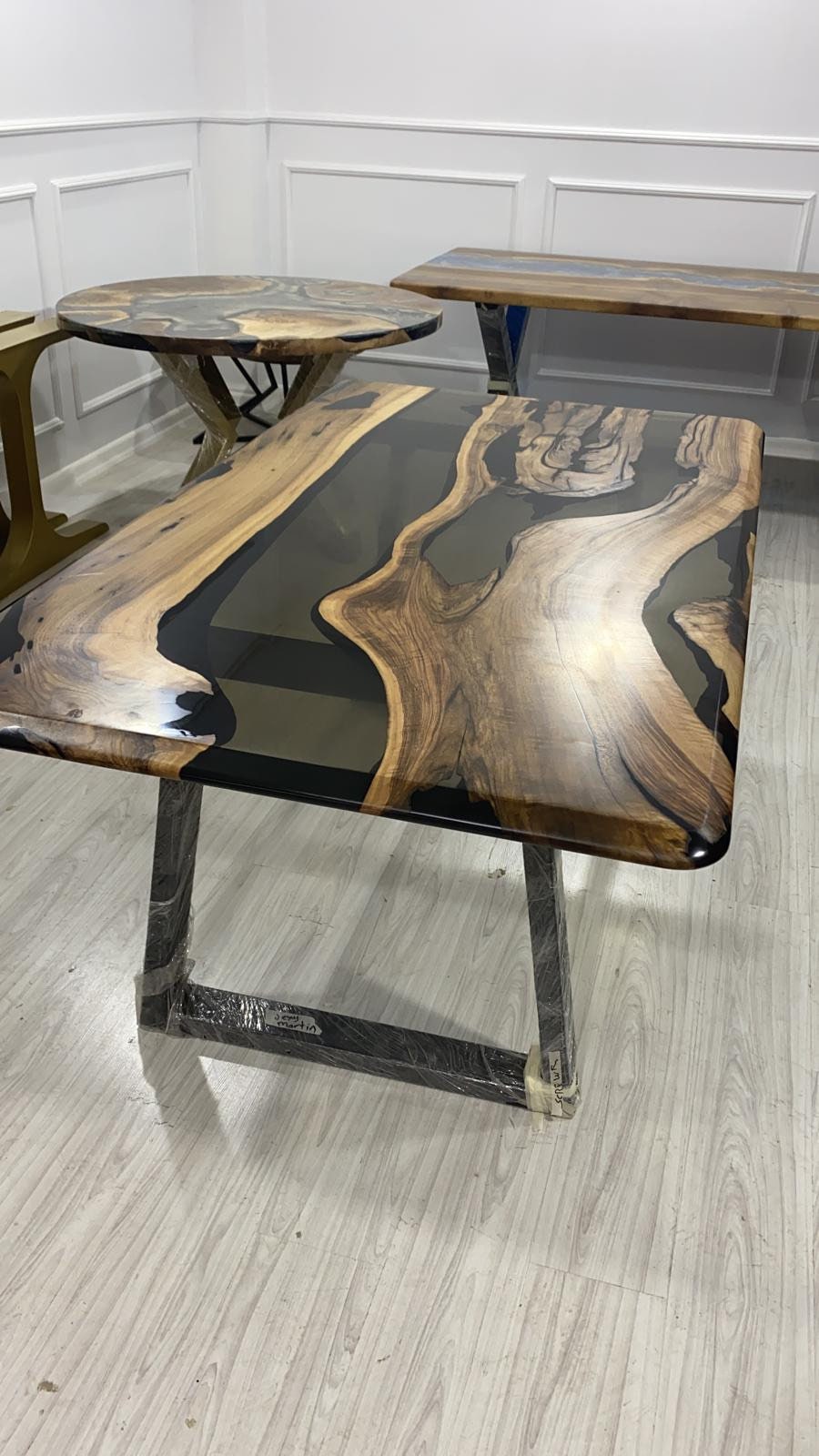 Epoxy Table, Epoxy Dining Table, Walnut Epoxy Table, River Dining Table, Custom 72” x 42” Walnut Smokey Gray Epoxy Table Order for Jesus Mar