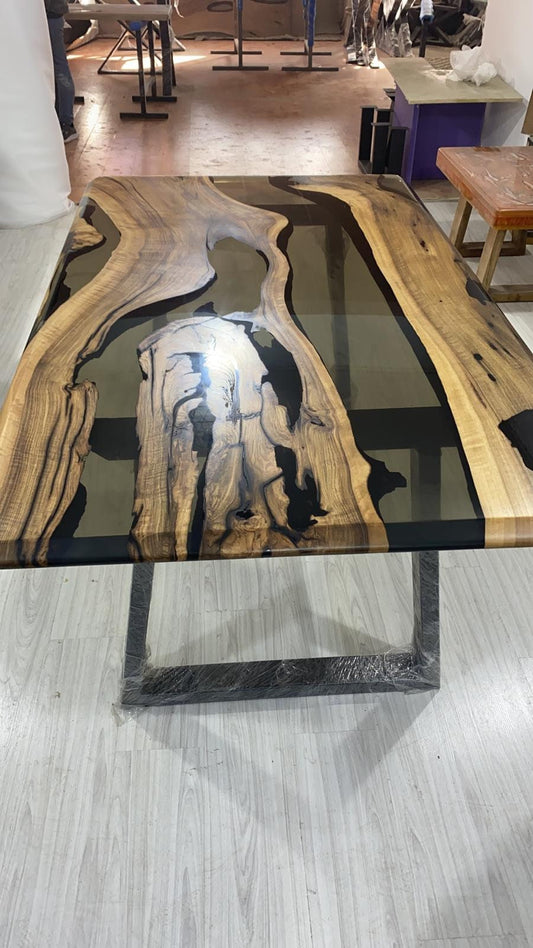 Epoxy Table, Epoxy Dining Table, Walnut Epoxy Table, River Dining Table, Custom 72” x 42” Walnut Smokey Gray Epoxy Table Order for Jesus Mar