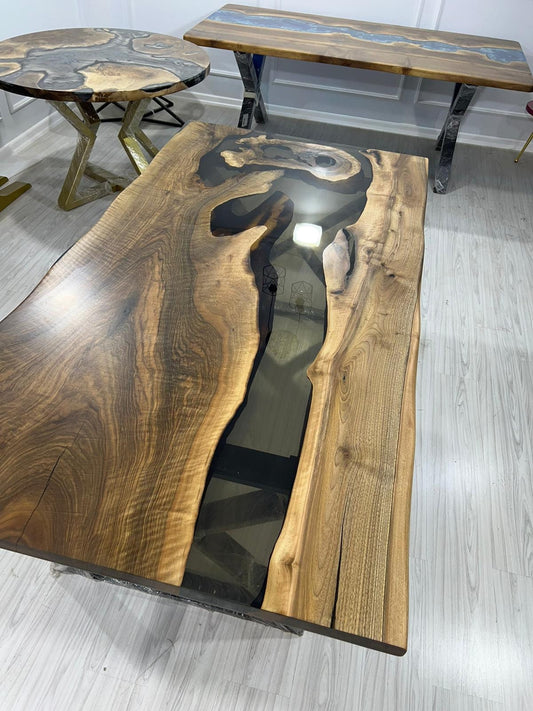 Walnut Dining Table, Epoxy Dining Table, Custom 78” x 42” Walnut Smoke Gray Table, Epoxy River Table, Custom Order for Christine