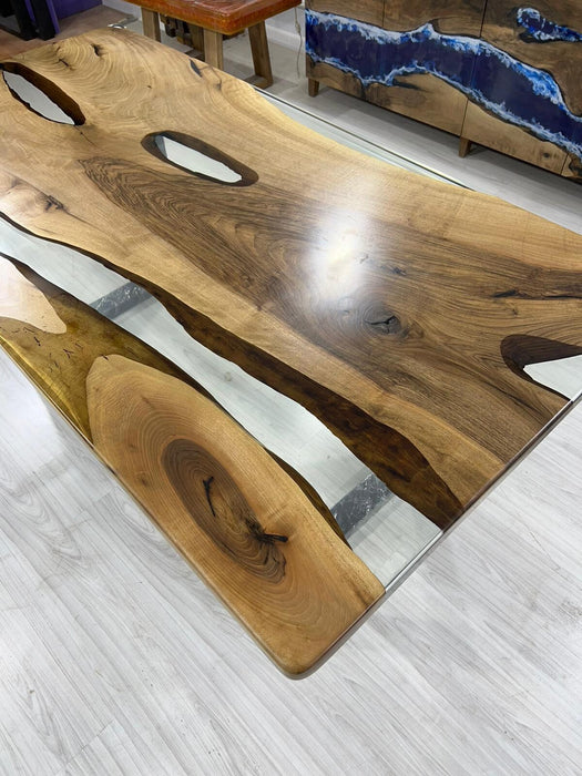 Epoxy Table, Epoxy Dining Table, Walnut Epoxy River Table, Custom 72” x 36” Walnut Clear Epoxy River Table Order for Lisa M