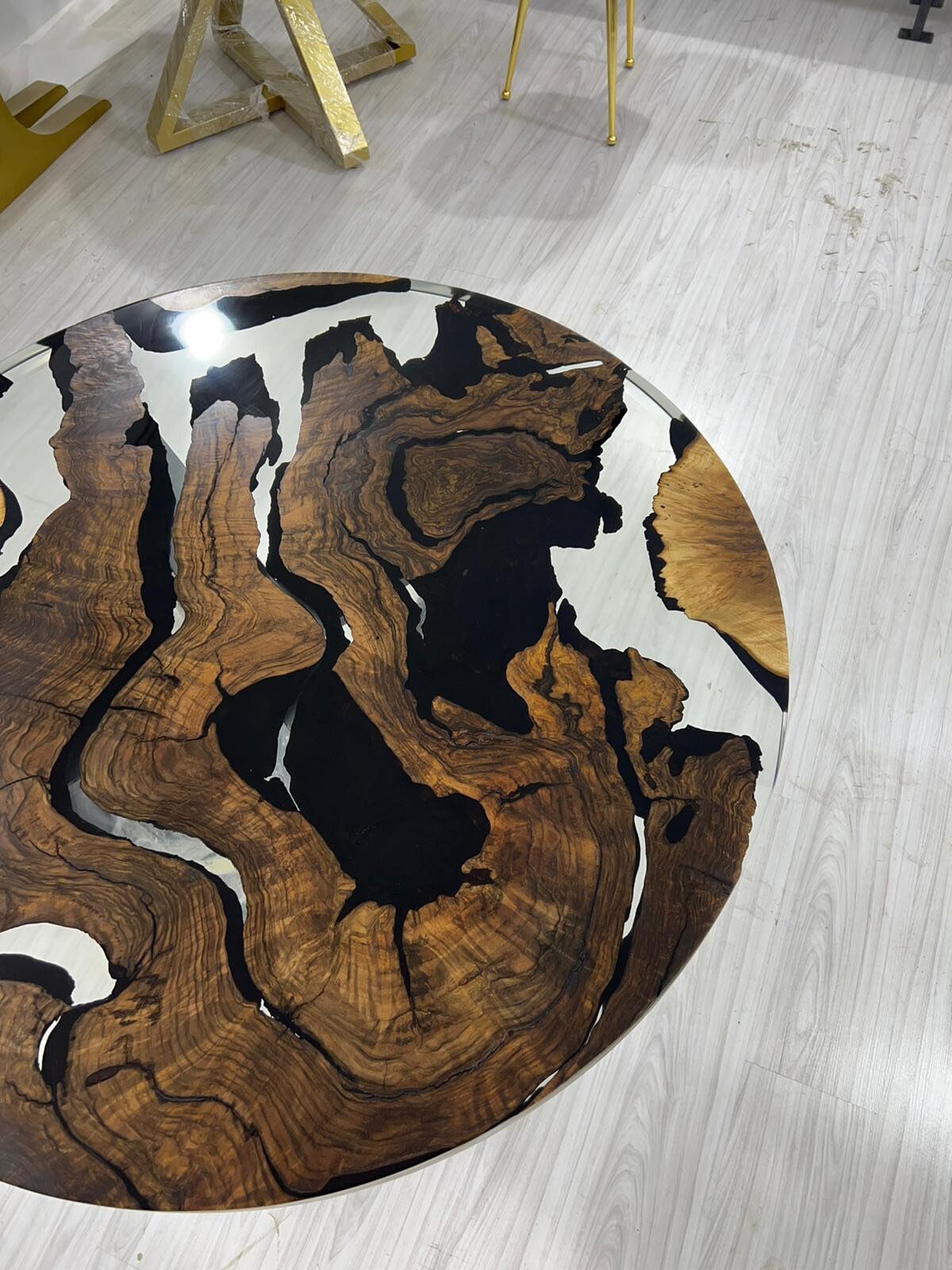 Epoxy Coffee Table, Epoxy Dining Table, Epoxy Resin Table, Custom 40” Diameter Round Walnut Wood Clear Epoxy Table Order for Deborah