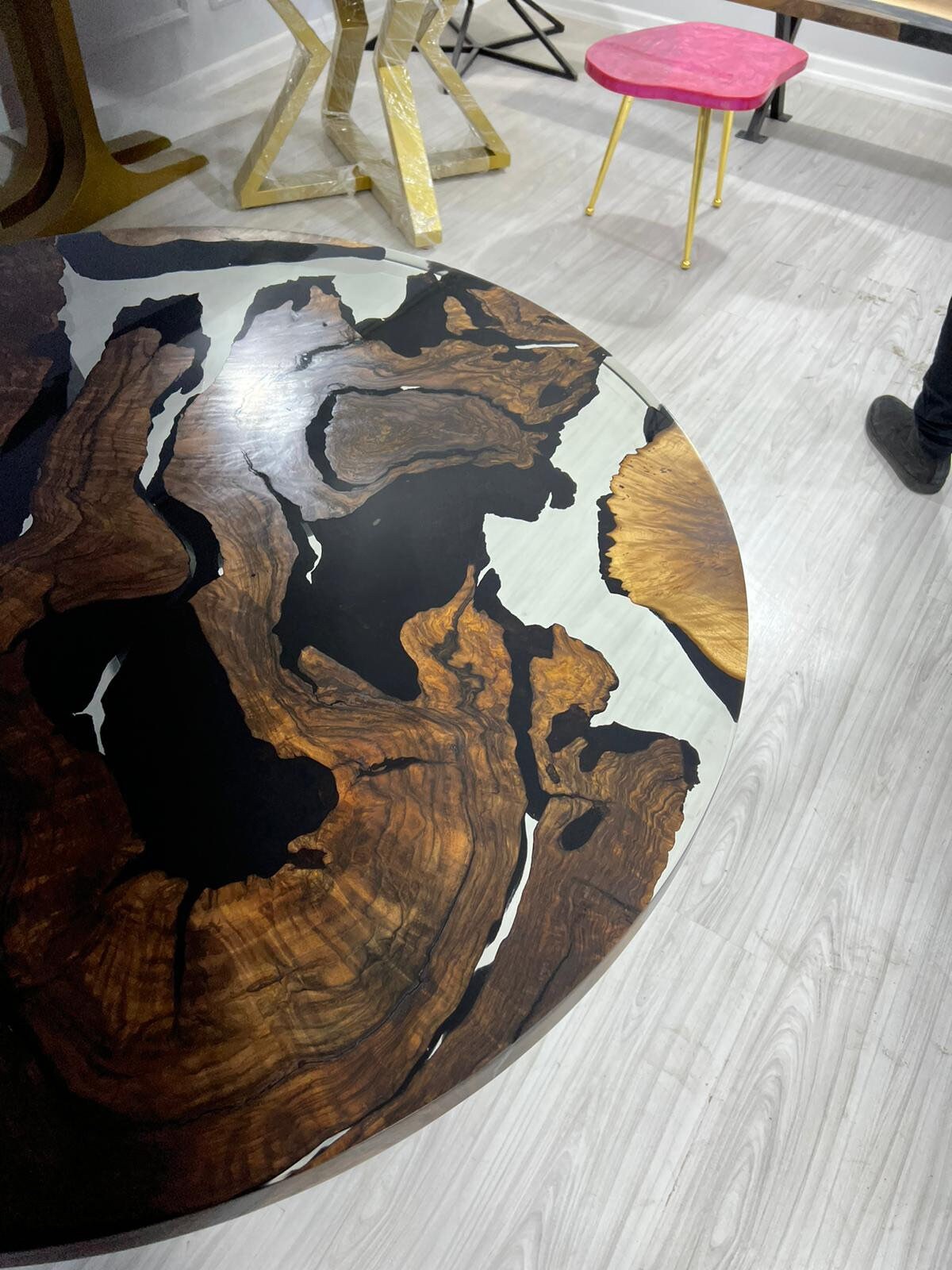 Epoxy Coffee Table, Epoxy Dining Table, Epoxy Resin Table, Custom 40” Diameter Round Walnut Wood Clear Epoxy Table Order for Deborah