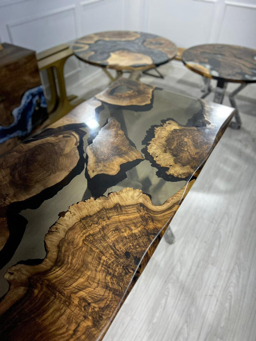 Epoxy Table, Epoxy Dining Table, Walnut Epoxy River Table, Custom 66” x 30” Walnut Smoke Gray Epoxy Table, Custom Order for Lisa