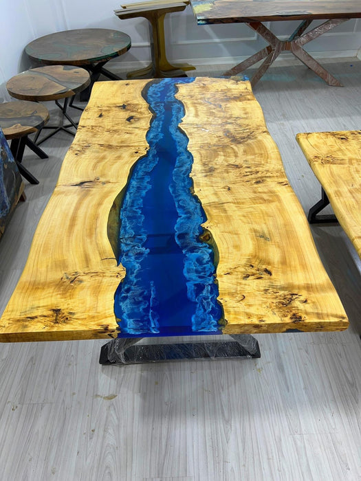 Ocean Table, Live Edge Table, River Table, Custom 68” x 36” Poplar Wood Ocean Blue Table, Epoxy River Table, Custom Order for Jon G