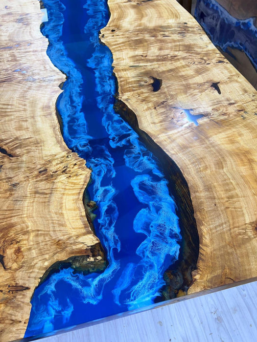 Ocean Table, Live Edge Table, River Table, Custom 68” x 36” Poplar Wood Ocean Blue Table, Epoxy River Table, Custom Order for Jon G