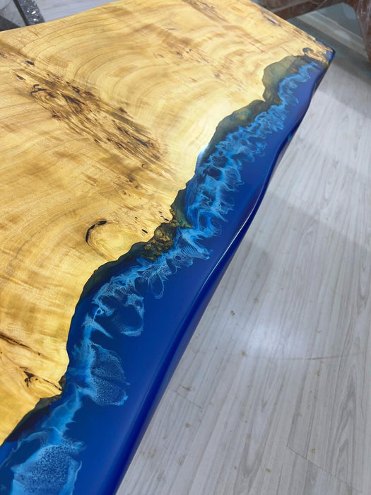 Ocean Table, Live Edge Table, River Table, Custom 68” x 36” Poplar Wood Ocean Blue Table, Epoxy River Table, Custom Order for Jon G