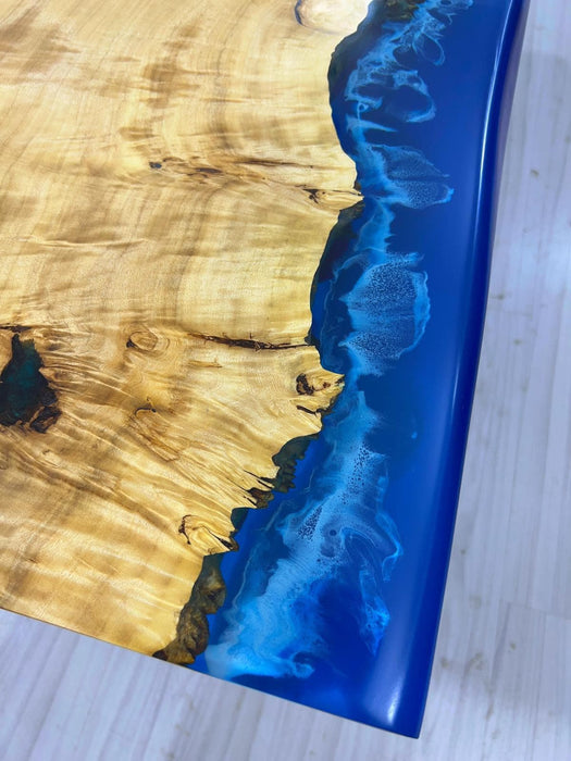 Ocean Table, Live Edge Table, River Table, Custom 68” x 36” Poplar Wood Ocean Blue Table, Epoxy River Table, Custom Order for Jon G