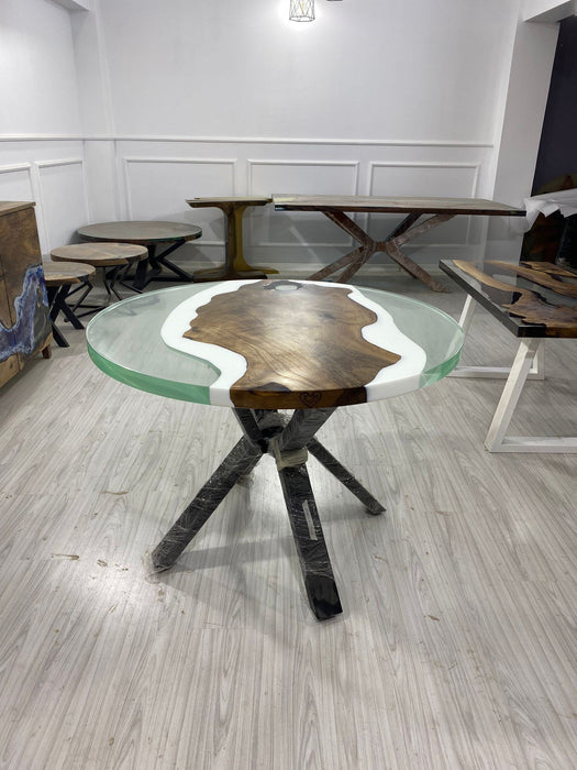 Round Dining Table, Custom 42” Diameter Round Table, Walnut Wood White and Clear Epoxy Resin Table, Order Name for Melanie