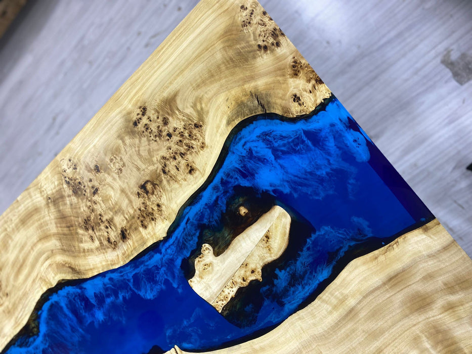 Live Edge Table, Epoxy Dining Table, Epoxy Resin Table, Custom 72” x 38” Poplar Wood Blue Epoxy Table, River Table, Custom Order for Richard