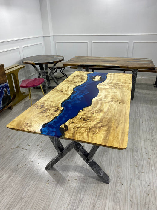 Live Edge Table, Epoxy Dining Table, Epoxy Resin Table, Custom 72” x 38” Poplar Wood Blue Epoxy Table, River Table, Custom Order for Richard