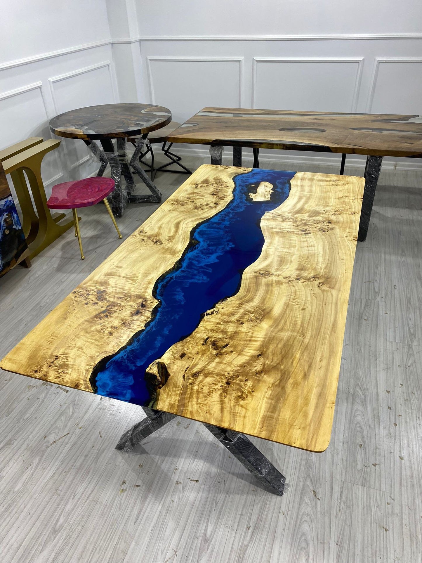 Live Edge Table, Epoxy Dining Table, Epoxy Resin Table, Custom 72” x 38” Poplar Wood Blue Epoxy Table, River Table, Custom Order for Richard