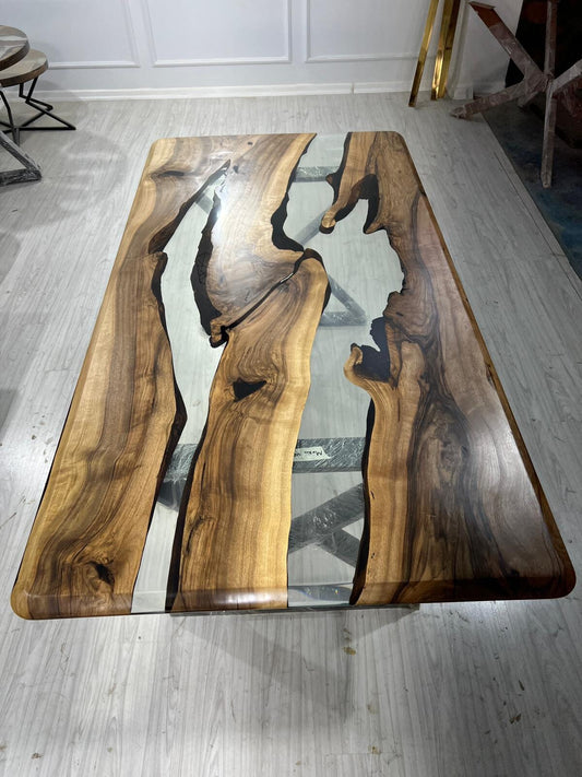 Walnut Dining Table, Epoxy Resin Table, Custom 78” x 40” Walnut Table, Clear Epoxy Table, River Table, Custom Order for Monica