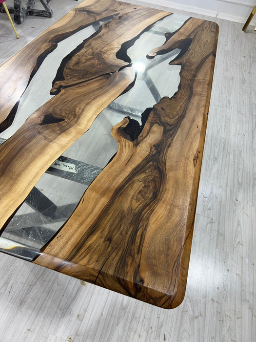 Walnut Dining Table, Epoxy Resin Table, Custom 78” x 40” Walnut Table, Clear Epoxy Table, River Table, Custom Order for Monica