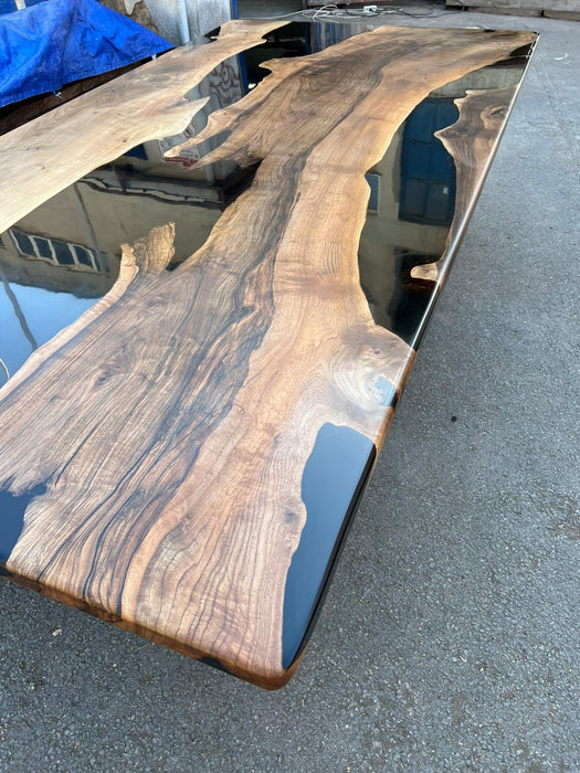 Epoxy Resin Table, Custom 115” x 60” Walnut Black Epoxy Dining Table, Handmade Epoxy Table, Unique Resin Epoxy Table for Shayla