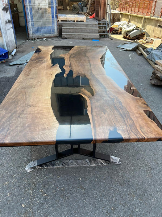 Epoxy Resin Table, Custom 115” x 60” Walnut Black Epoxy Dining Table, Handmade Epoxy Table, Unique Resin Epoxy Table for Shayla