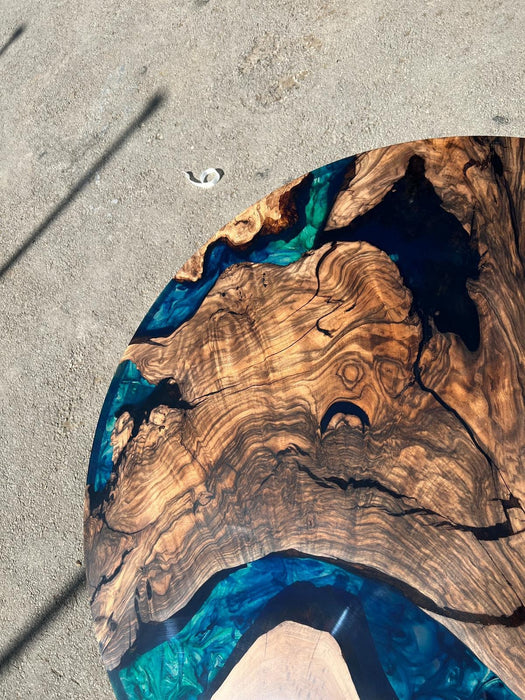 Round Dining Table, Custom 40” Round Walnut Blue Table, Turquoise, Green Epoxy Table, Epoxy Dining Table, Custom Order for Diana