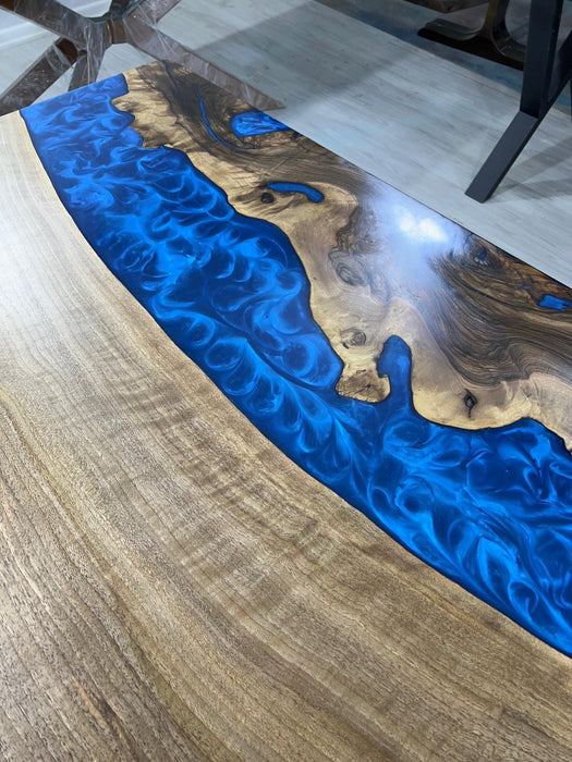 Epoxy Dining Table, Custom 84” x 36” Walnut Deep Blue and Turquoise Table, Live Edge Modern Design Table, Custom Order for Laura