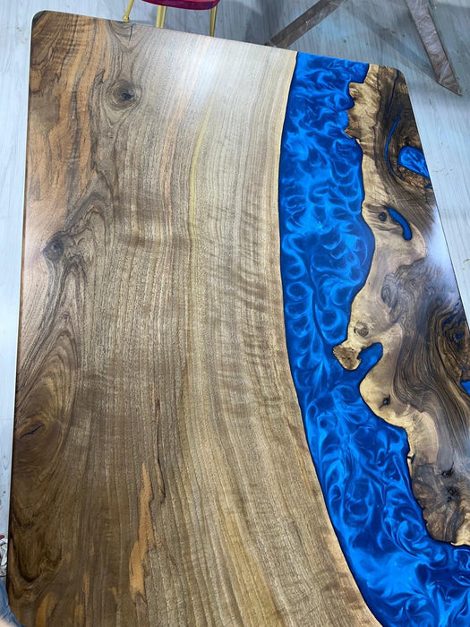 Epoxy Dining Table, Custom 84” x 36” Walnut Deep Blue and Turquoise Table, Live Edge Modern Design Table, Custom Order for Laura