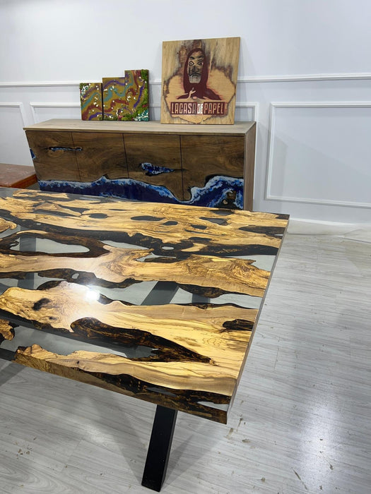 Olive Wood Epoxy Table, Custom 108” x 44” Epoxy Table, Olive Clear Epoxy Table , Live Edge Table, Epoxy Table, Custom Order for Jessica A