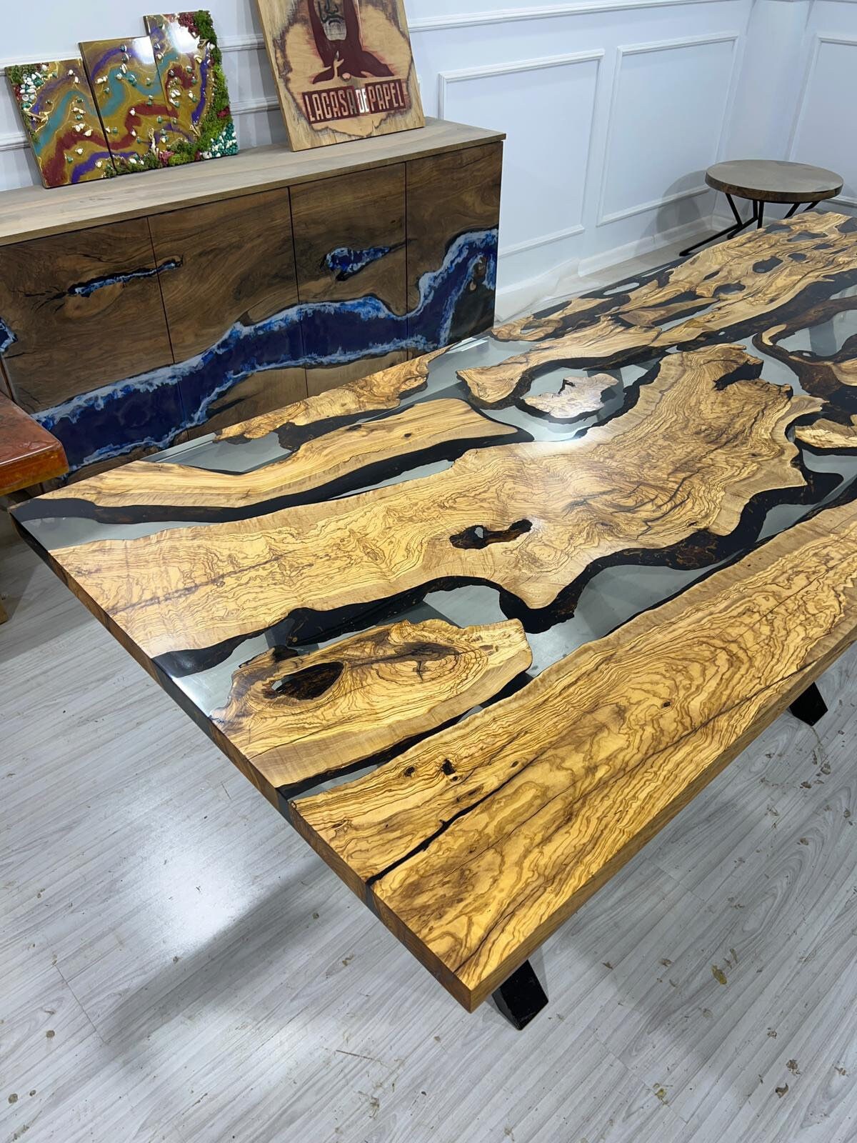 Olive Wood Epoxy Table, Custom 108” x 44” Epoxy Table, Olive Clear Epoxy Table , Live Edge Table, Epoxy Table, Custom Order for Jessica A