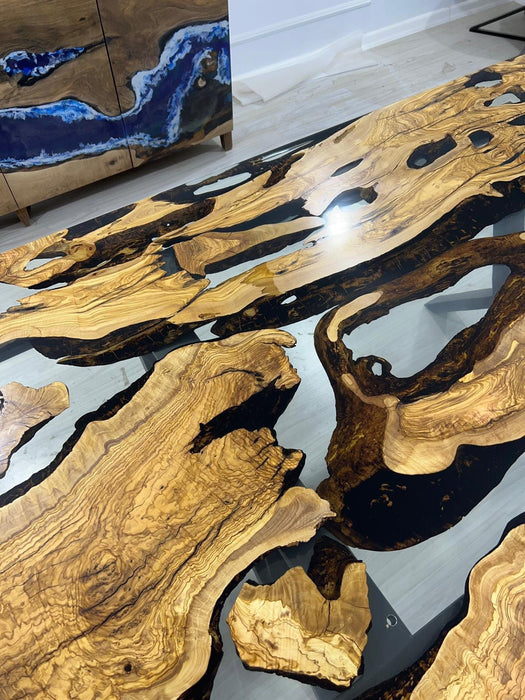 Olive Wood Epoxy Table, Custom 108” x 44” Epoxy Table, Olive Clear Epoxy Table , Live Edge Table, Epoxy Table, Custom Order for Jessica A