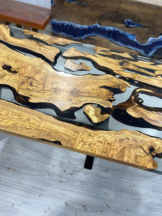 Olive Wood Epoxy Table, Custom 108” x 44” Epoxy Table, Olive Clear Epoxy Table , Live Edge Table, Epoxy Table, Custom Order for Jessica A