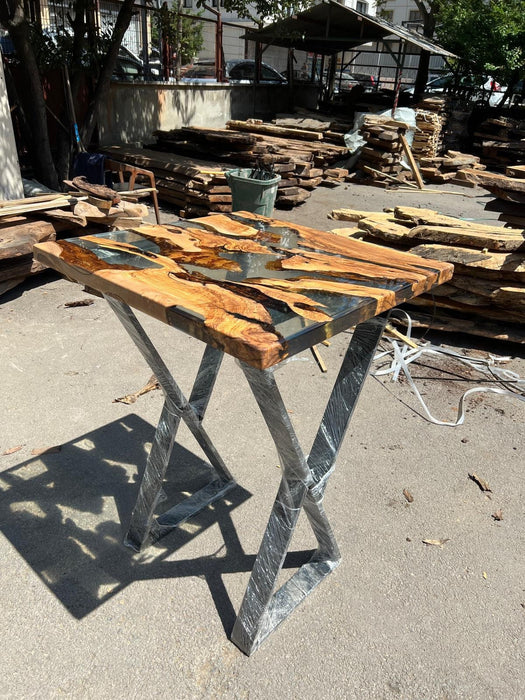 Epoxy Table, Epoxy Dining Table, Olive Epoxy River Table, Custom 32” x 32” Olive Wood Smokey Gray Table, Epoxy River Table, Order for Diana