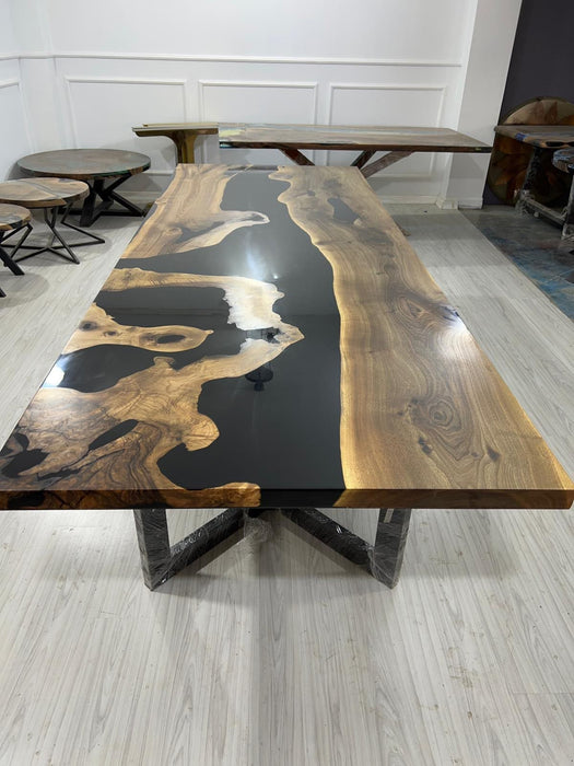 Epoxy Resin Table, Custom 115” x 42" Walnut Black Table, Epoxy River Table, Wooden Table, Custom Order for Melody