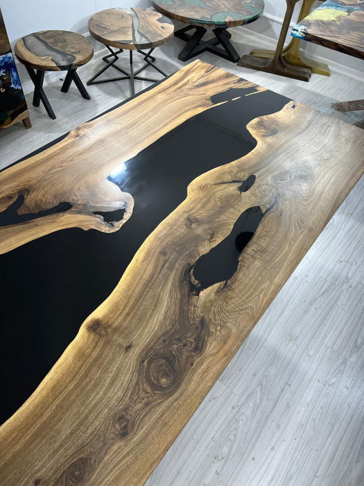 Epoxy Resin Table, Custom 115” x 42" Walnut Black Table, Epoxy River Table, Wooden Table, Custom Order for Melody