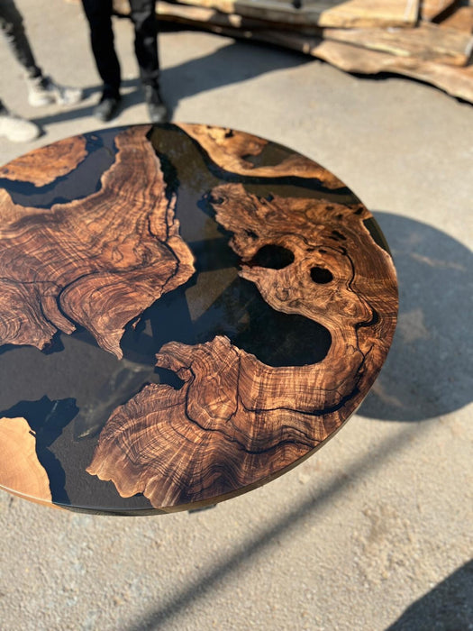 Epoxy Resin Coffee Table, Custom 40” Diameter Round Table, Aesthetic Black Epoxy Table for Mark