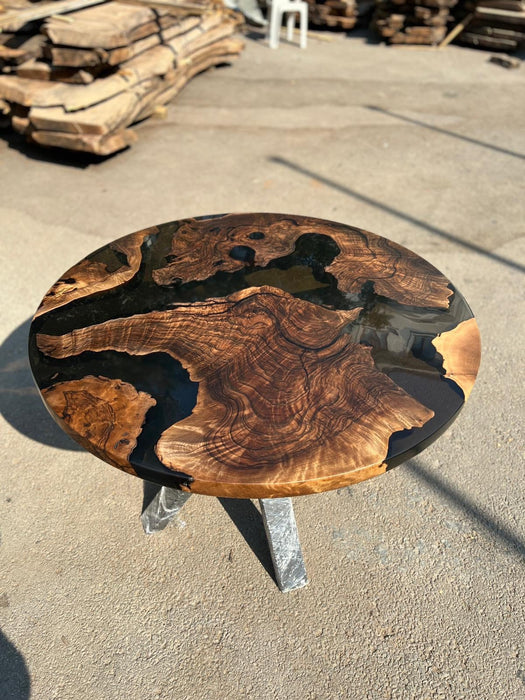 Epoxy Resin Coffee Table, Custom 40” Diameter Round Table, Aesthetic Black Epoxy Table for Mark