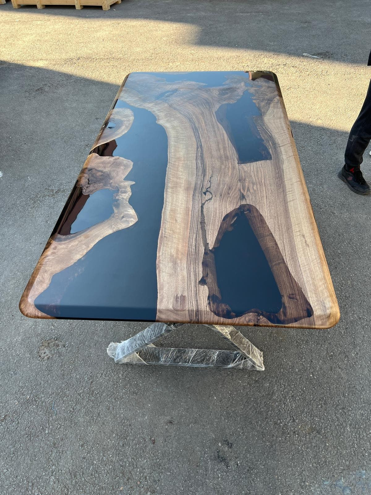 Handmade Epoxy Table, Epoxy Resin Table, Custom 72" x 36” Walnut Black Epoxy River Dining Table Order for Randol