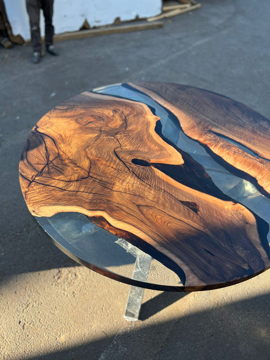 Epoxy Coffee Table, Custom Coffee Table, Custom 50” Diameter Round Table, Walnut Wood Clear Table, Epoxy Table, Order for Lisa R