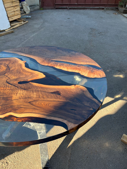 Epoxy Coffee Table, Custom Coffee Table, Custom 50” Diameter Round Table, Walnut Wood Clear Table, Epoxy Table, Order for Lisa R