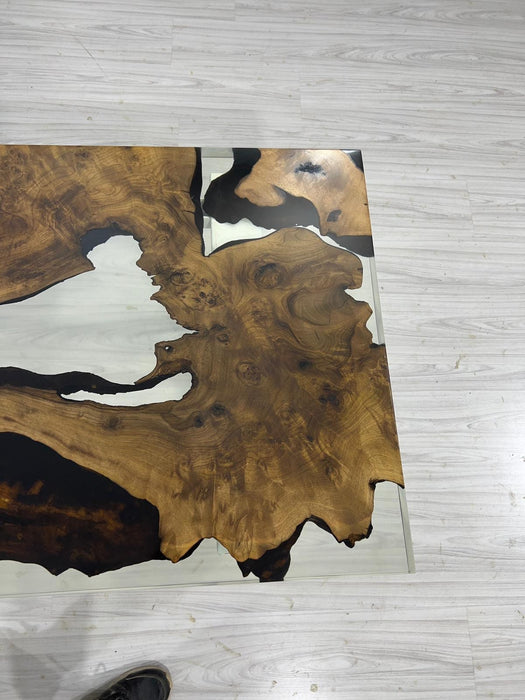 Walnut Dining Table, Custom 50” x 24” Walnut Table, Clear Epoxy Table, River Office Desk Table, Custom Order for Danae